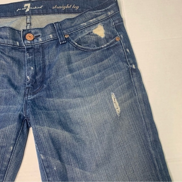 7 For All Mankind Distressed Straight Leg Jeans Size 29 - Picture 6 of 11